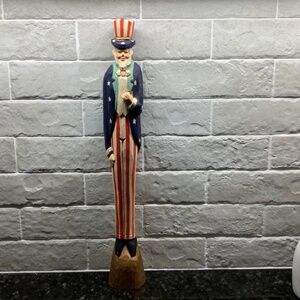 Hand-Carved Uncle Sam by James Haddon – 16” Folk Art Patriotic Figure – Signed
